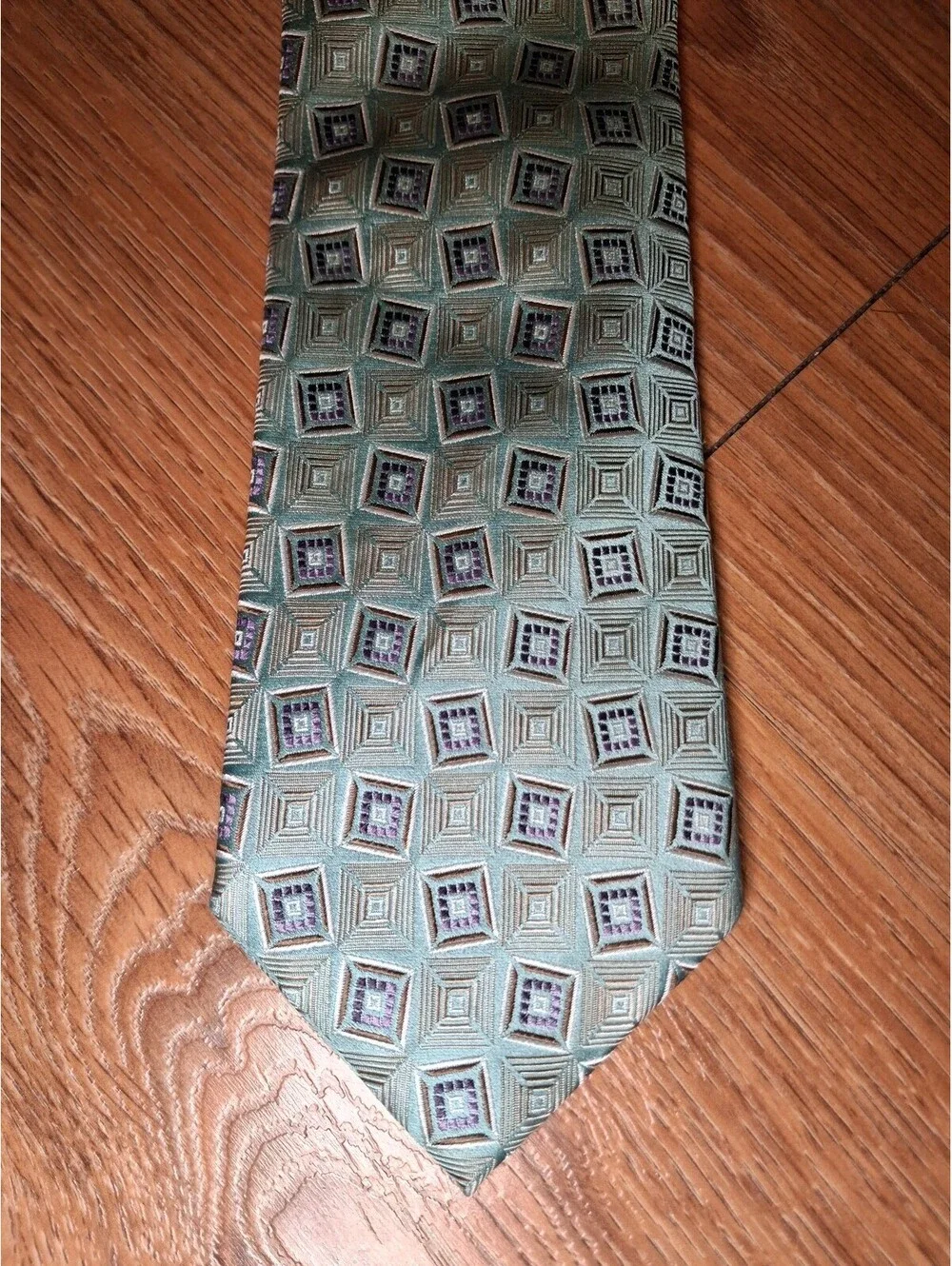 Ermenegildo Zegna Silk Tie Green Geometric Made in Italy